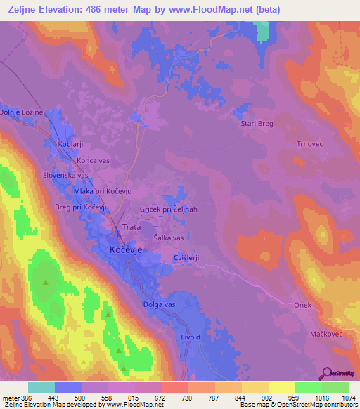 Zeljne,Slovenia Elevation Map