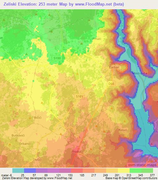 Zeliski,Croatia Elevation Map