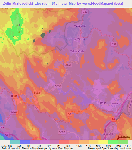 Zelin Mrzlovodicki,Croatia Elevation Map