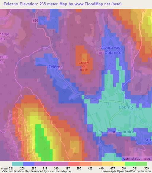 Zelezno,Slovenia Elevation Map