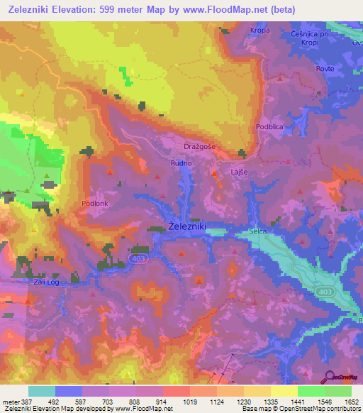 Zelezniki,Slovenia Elevation Map