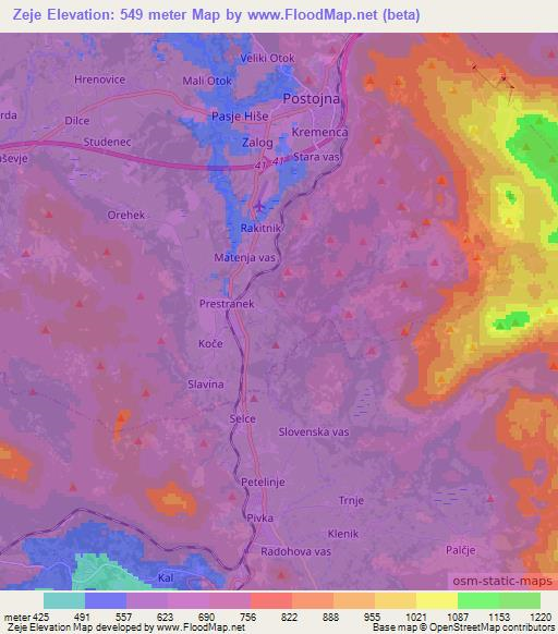 Zeje,Slovenia Elevation Map