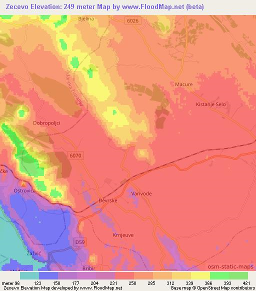 Zecevo,Croatia Elevation Map