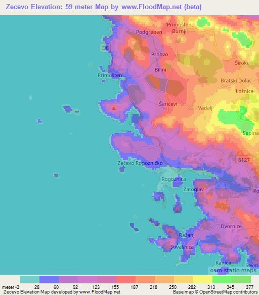 Zecevo,Croatia Elevation Map