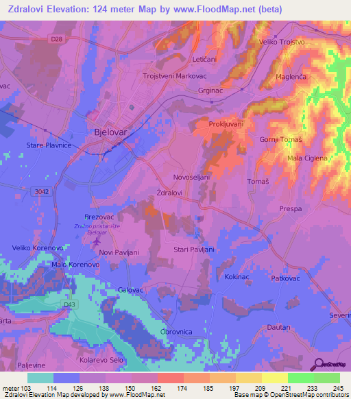 Zdralovi,Croatia Elevation Map