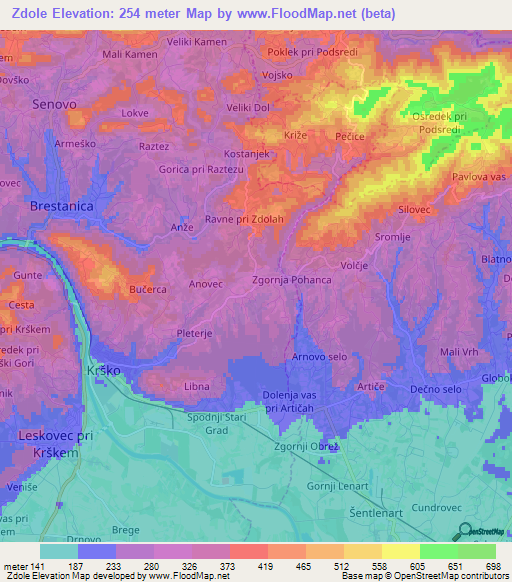 Zdole,Slovenia Elevation Map