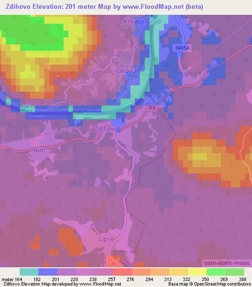 Zdihovo,Croatia Elevation Map