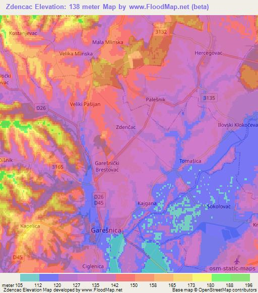 Zdencac,Croatia Elevation Map