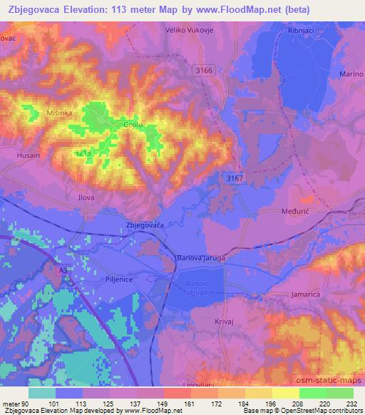 Zbjegovaca,Croatia Elevation Map