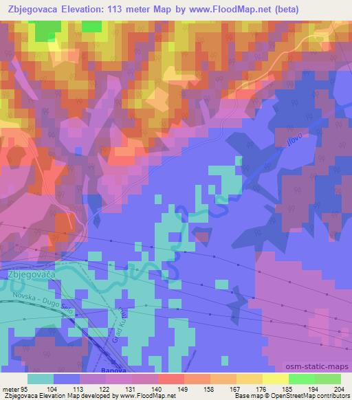 Zbjegovaca,Croatia Elevation Map