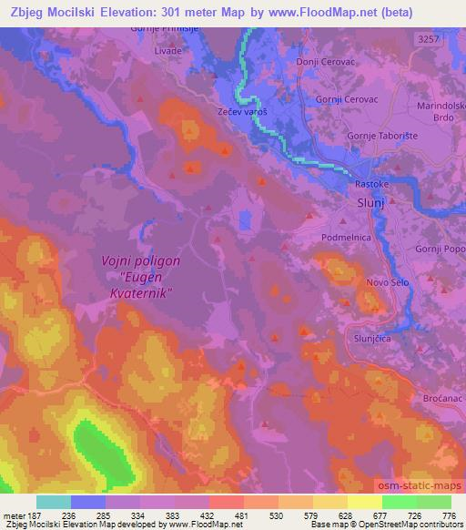 Zbjeg Mocilski,Croatia Elevation Map