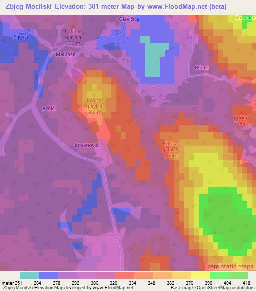 Zbjeg Mocilski,Croatia Elevation Map