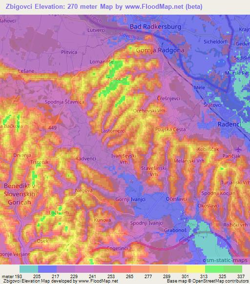 Zbigovci,Slovenia Elevation Map