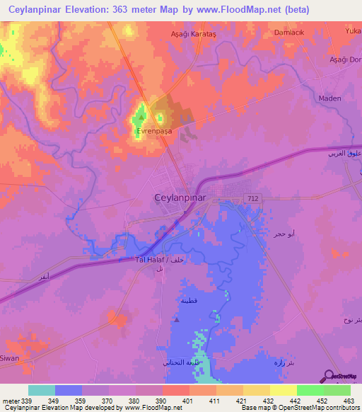 Ceylanpinar,Turkey Elevation Map