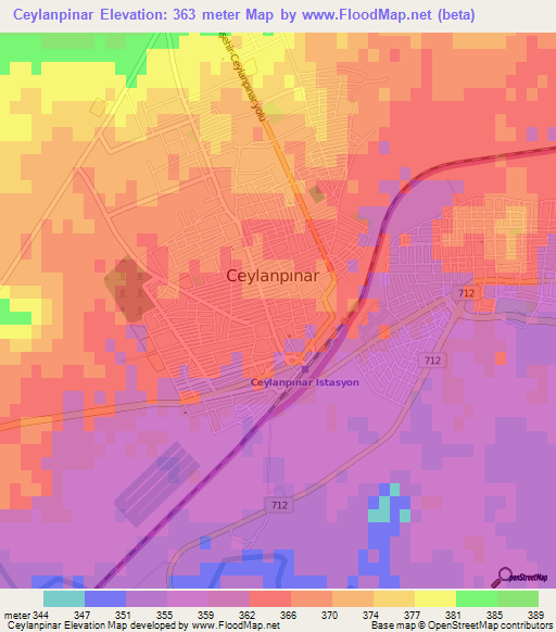 Ceylanpinar,Turkey Elevation Map