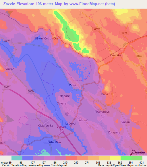 Zazvic,Croatia Elevation Map