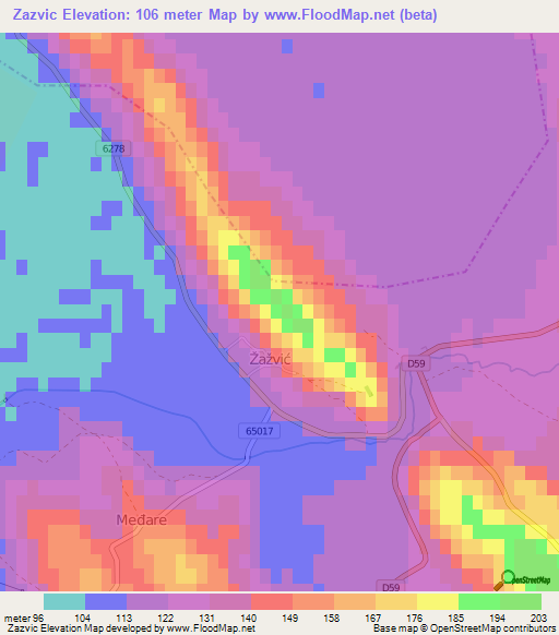 Zazvic,Croatia Elevation Map