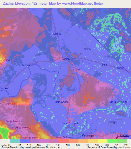 Zazina,Croatia Elevation Map