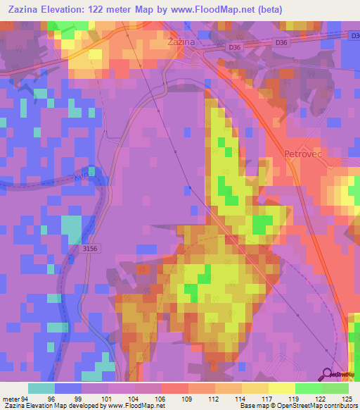 Zazina,Croatia Elevation Map