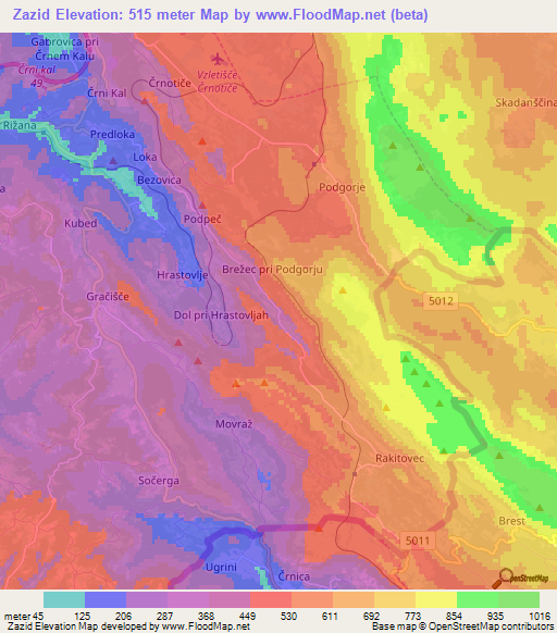 Zazid,Slovenia Elevation Map