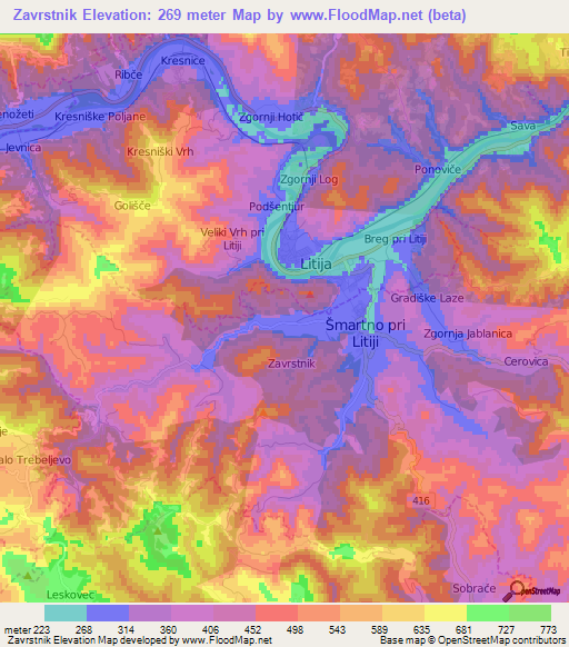 Zavrstnik,Slovenia Elevation Map