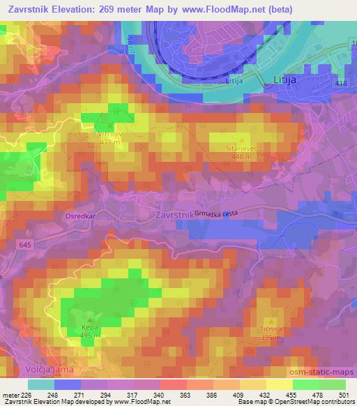 Zavrstnik,Slovenia Elevation Map