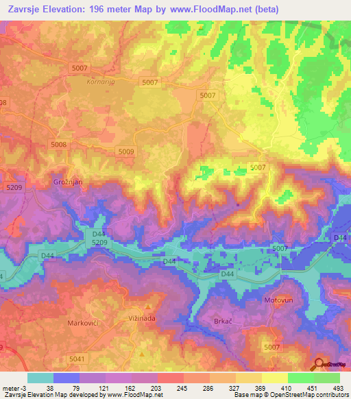 Zavrsje,Croatia Elevation Map