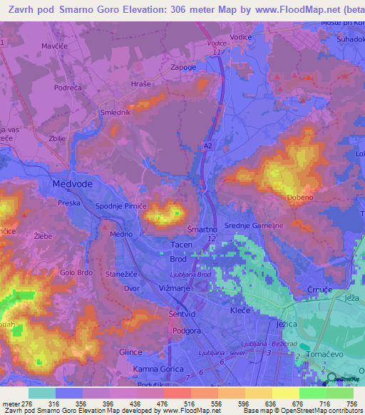 Zavrh pod Smarno Goro,Slovenia Elevation Map