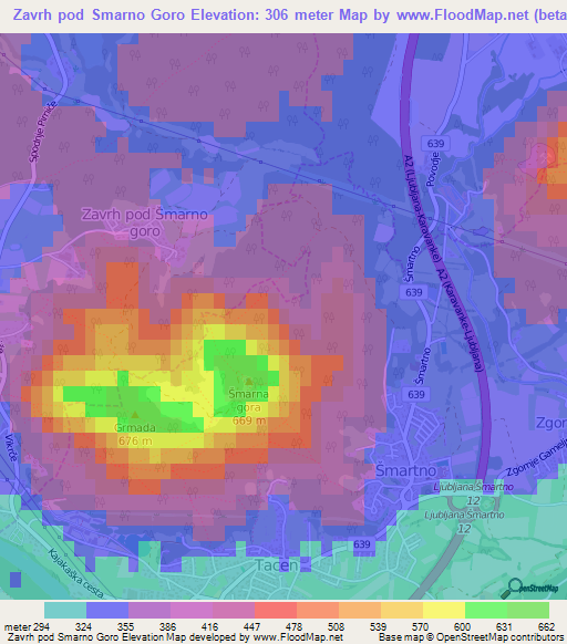 Zavrh pod Smarno Goro,Slovenia Elevation Map