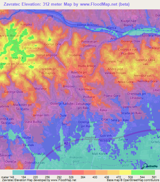 Zavratec,Slovenia Elevation Map