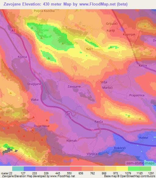 Zavojane,Croatia Elevation Map