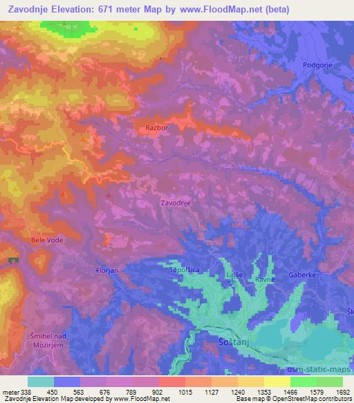 Zavodnje,Slovenia Elevation Map