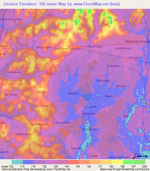 Zavnica,Croatia Elevation Map