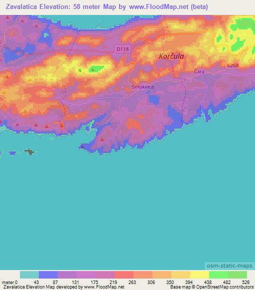 Zavalatica,Croatia Elevation Map