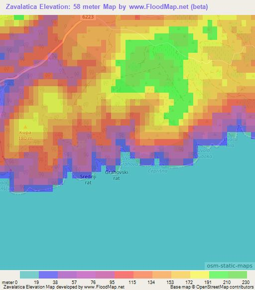 Zavalatica,Croatia Elevation Map