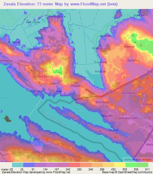 Zavala,Croatia Elevation Map