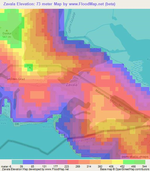 Zavala,Croatia Elevation Map