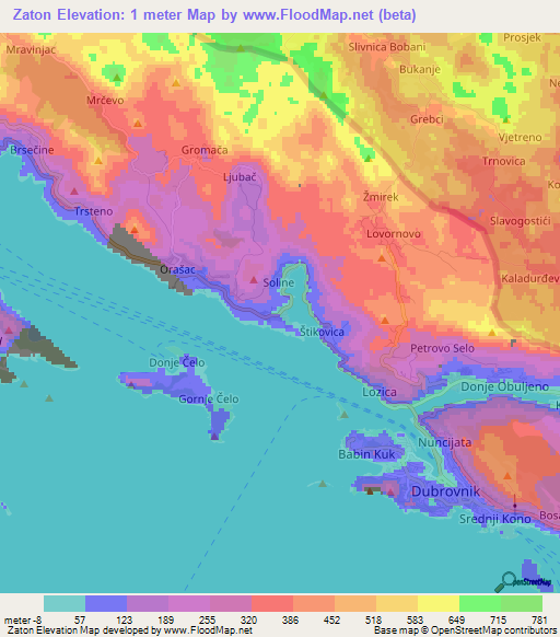 Zaton,Croatia Elevation Map