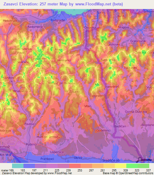 Zasavci,Slovenia Elevation Map