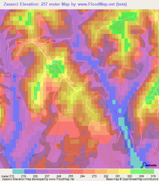 Zasavci,Slovenia Elevation Map