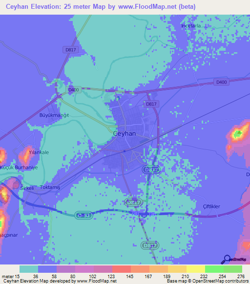 Ceyhan,Turkey Elevation Map