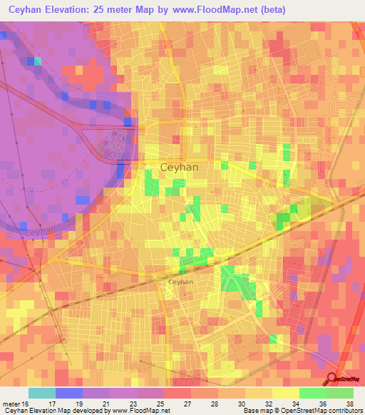 Ceyhan,Turkey Elevation Map