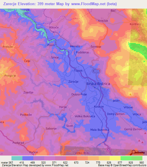 Zarecje,Slovenia Elevation Map