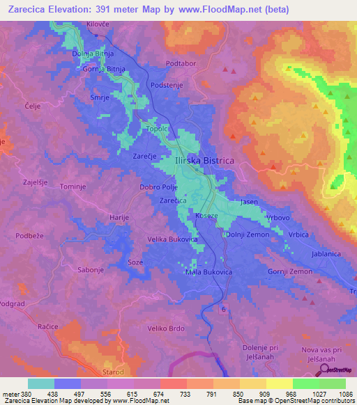 Zarecica,Slovenia Elevation Map