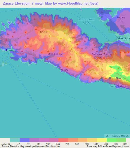 Zarace,Croatia Elevation Map