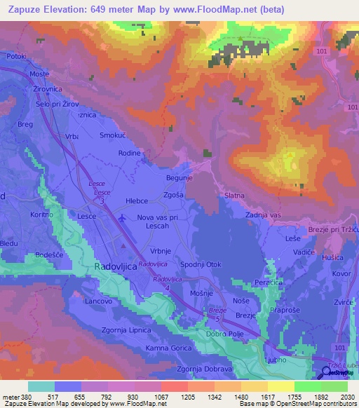 Zapuze,Slovenia Elevation Map