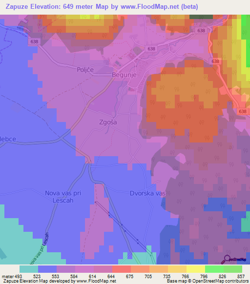 Zapuze,Slovenia Elevation Map