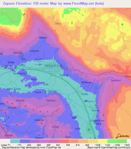 Zapuze,Slovenia Elevation Map