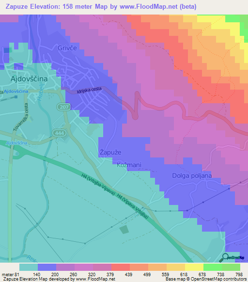 Zapuze,Slovenia Elevation Map