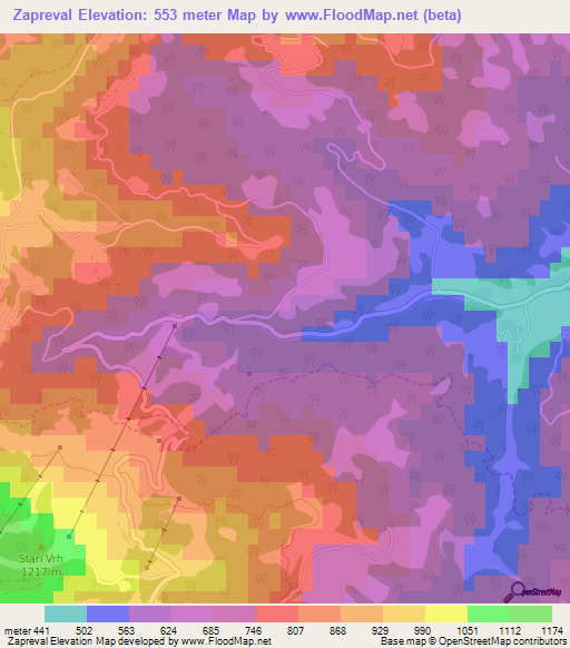 Zapreval,Slovenia Elevation Map